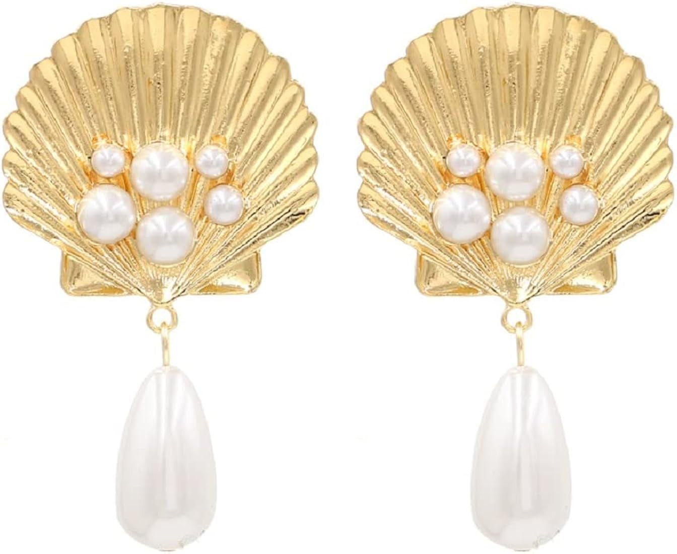 Seashell Earrings for Women, Sea Shell Earrings for Girls, Pearl Seashell Dangle Earrings Hypoallergenic, Cute Shell Earrings Studs, Cowrie Shell Drop Earrings, Shell Jewelry Gifts Funny Earrings | Amazon (US)