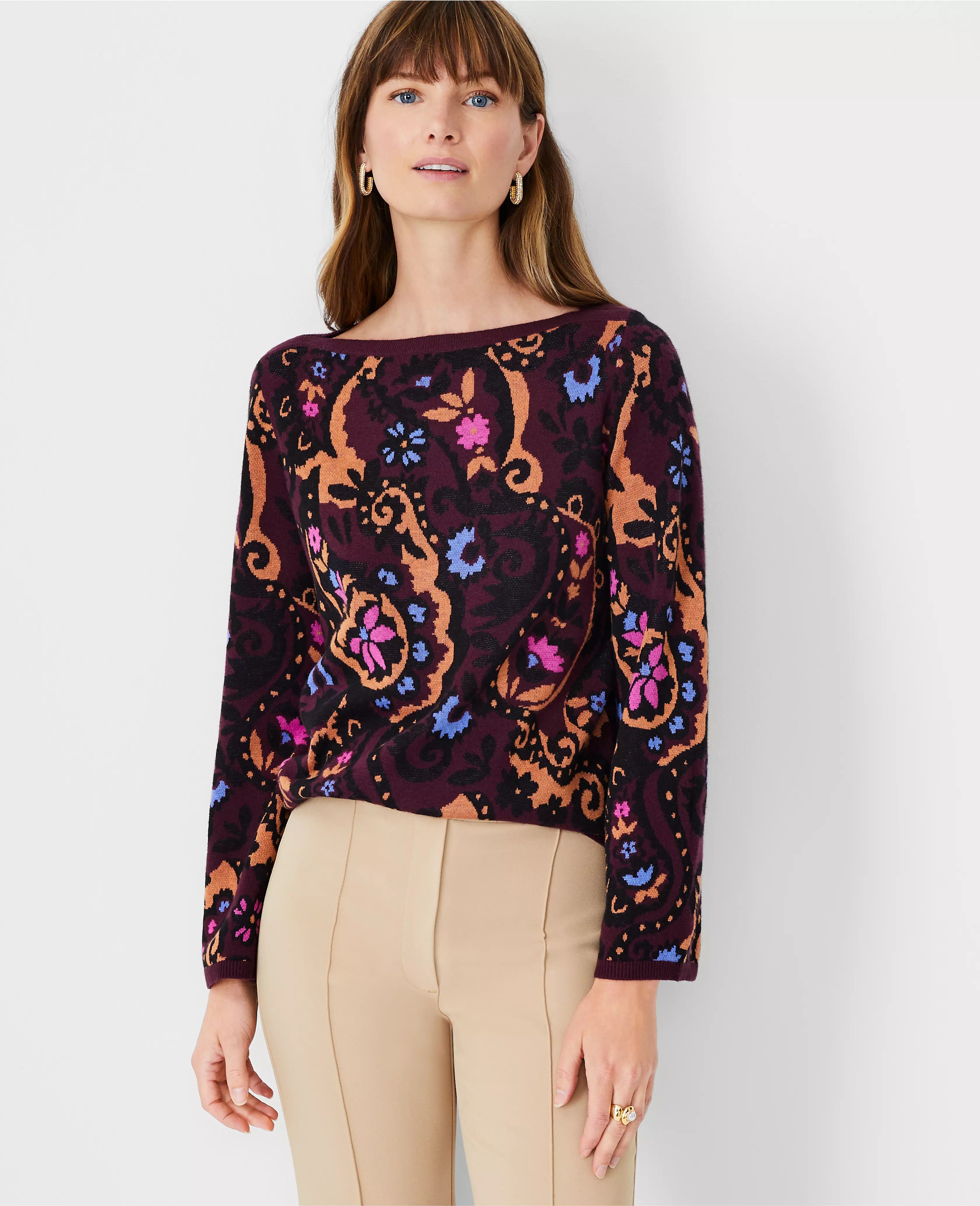 Jacquard Boatneck Bell Sleeve Sweater | Ann Taylor (US)
