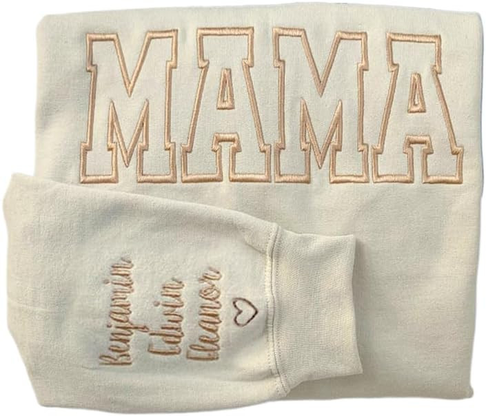 Pofily Personalized Embroidered Mama Sweatshirt With Kid Names On Sleeve, Mom Sweatshirt For Wome... | Amazon (US)