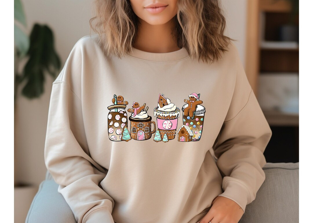 Gingerbread Christmas Coffee Shirt, Christmas Coffee Sweatshirt, Women Holiday Sweater, Xmas Tee,... | Etsy (US)