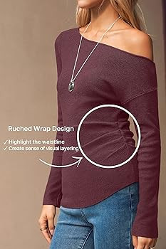 Arach&Cloz Women's Wool Blend Off The Shoulder Ruched Slim Fit Fall Sweaters 2025 | Amazon (US)