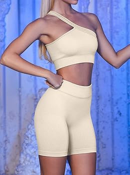 HYZ Women's Seamless 2 Piece Workout Sets Ribbed Tank Two Piece High Waist Gym Outfit Yoga Shorts... | Amazon (US)