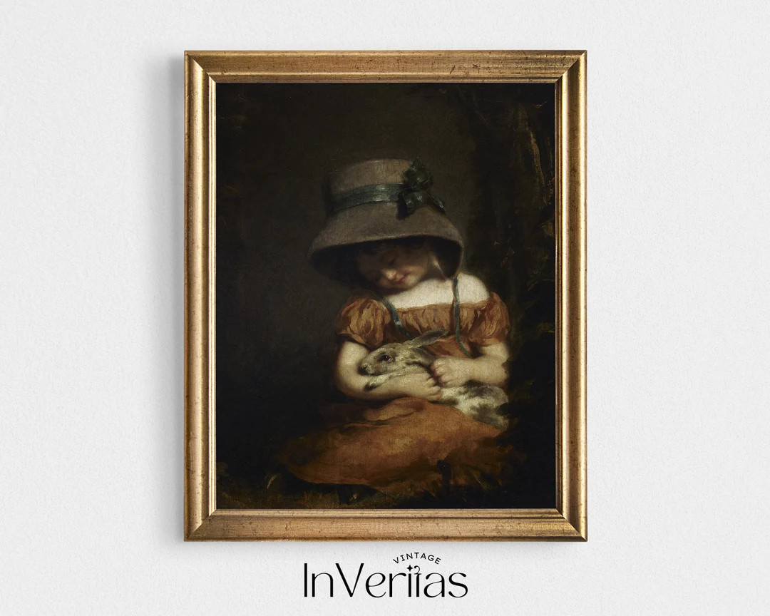 Little Girl With Rabbit Vintage Painting Traditional Spring Decor PRINTABLE No. 461 - Etsy | Etsy (US)