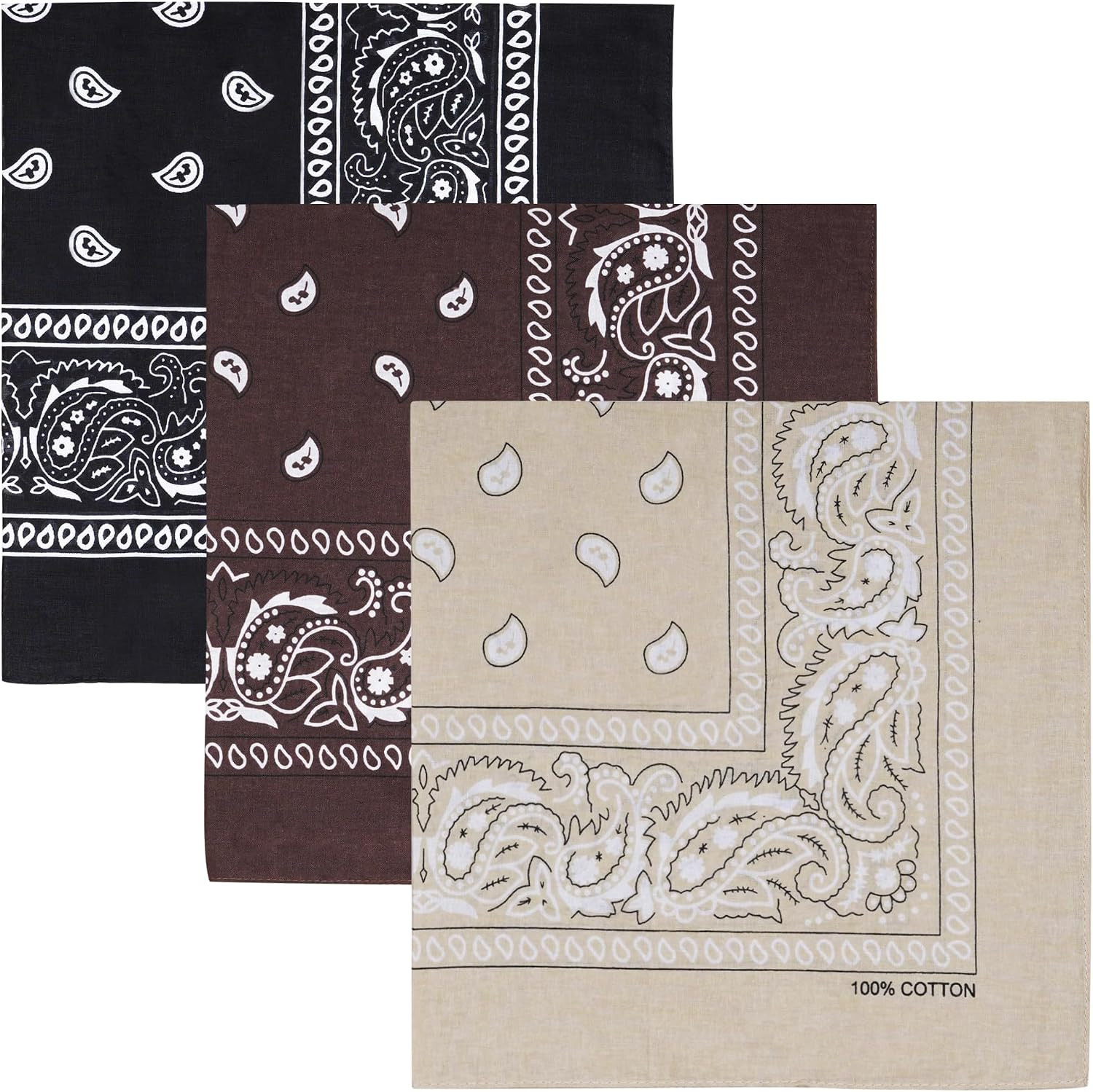 Raylarnia 100% Cotton Bandanas for Men Women, 22" Multi-Color Scarf 3 PCS | Amazon (US)