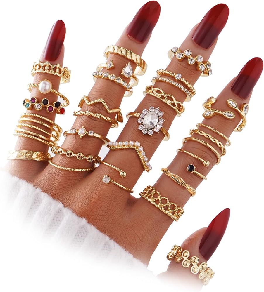 IFKM 51 Pcs Gold Knuckle Rings Set For Women Girls Vintage Stackable Joint Finger Midi Rings Dain... | Amazon (US)