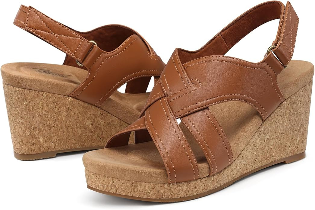 SHIBEVER Wedge Sandals for Women Dressy: Summer Comfortable Platform Arch Support Strappy Cork Wo... | Amazon (US)