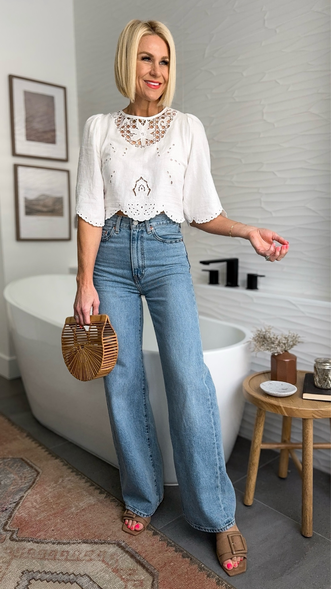 Not a detail missing on this pretty little white top. And the price is unmatched! 
My favorite jeans of all time— premium denim at an affordable price. And these sandals are a must for Spring & Summer. They wear will with anything!
👉🏼if your size is out of stock for this top be sure and request a restock email! I’ve had great luck.
Sizing ~
Top: tts, wearing a medium 
Jeans: tts, wearing 27x32
Shoes: tts
Lip: true coral
👉🏼for necklaces email me: hello@bethanybrost.com


#LTKSpringSale #LTKSeasonal #LTKtravel