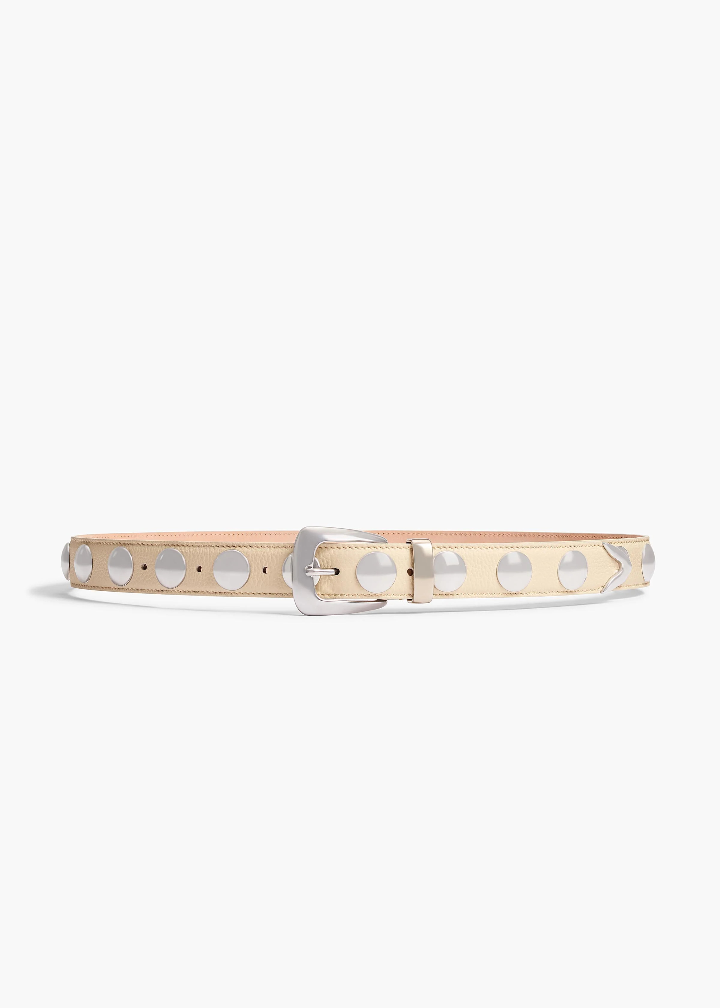 KHAITE - Benny Belt With Studs In Dark Ivory Leather And Silver | Khaite