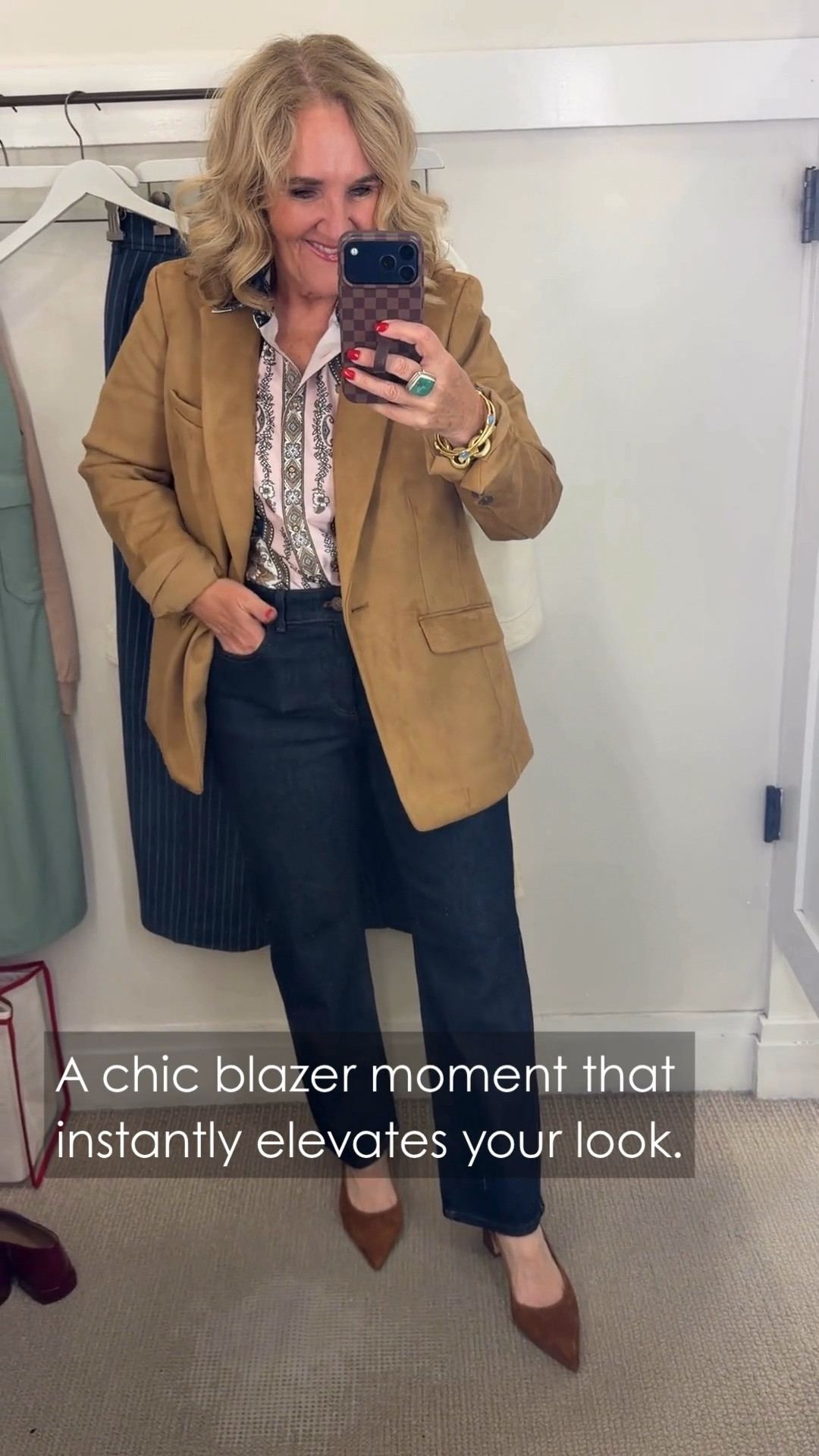 This camel blazer is such a great way to elevate your everyday jeans. I love it with the patterned blouse and pointed-toe flats for a polished look that’s comfortable enough for shopping, lunch, or a casual workday.

💡 LTK MADE EASY
❤️ Heart = Support my posts!
🔖 Save = Get sale & restock alerts
📋 Lists = Keep favorites organized
📲 Share = Send lists and products to a friend. Hello, Christmas List!
💬 Comment = Ask me anything about what I'm wearing.:-)

#LTKootd #LTKWorkwear #LTKOver40