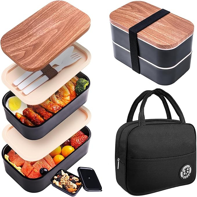 Bento Box Adult Lunch Box with Leakproof 54OZ Black | Amazon (US)