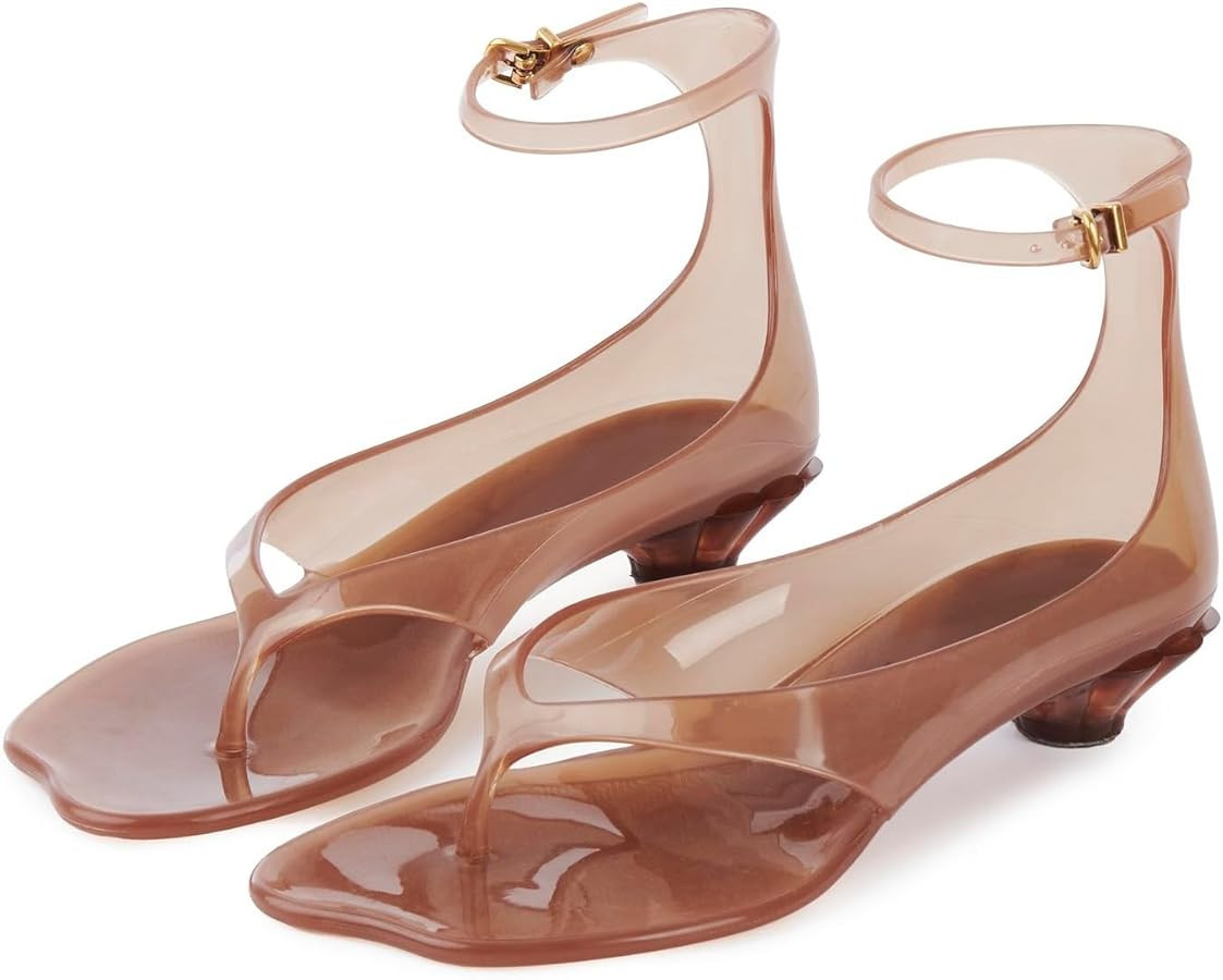 Wnshonzy Jelly Thong Sandals for Women Flip-Flop Kitten Low Heels Tabi Square Toe Summer Dressy C... | Amazon (US)