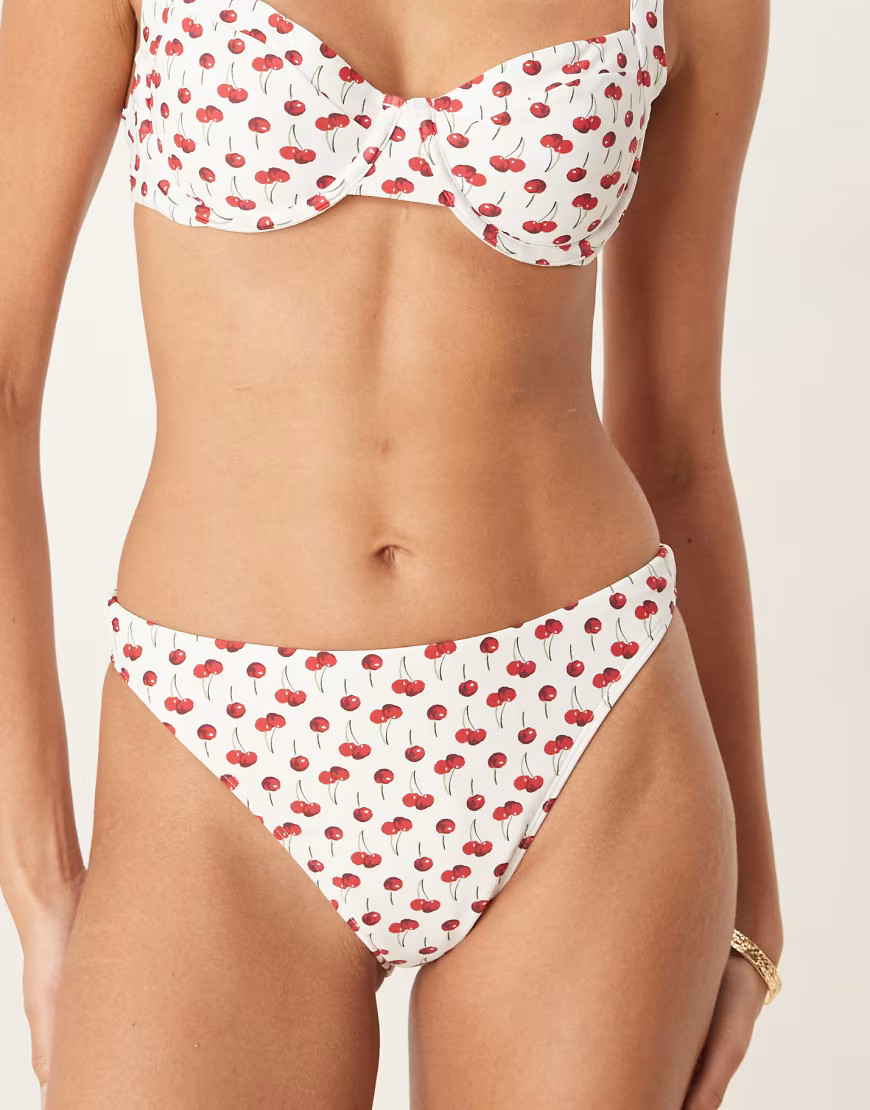 Abercrombie & Fitch mid rise bikini bottom in cherry print - part of a set-Multi | ASOS (Global)