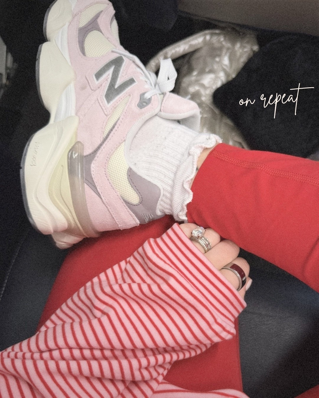 on repeat: casual spring outfit idea 🤍 pink sneakers, striped oversized shirt, statement leggings, and ruffle socks. comfy but elevated everyday look. 

#LTKdayinmylife #LTKootd #LTKmomlife