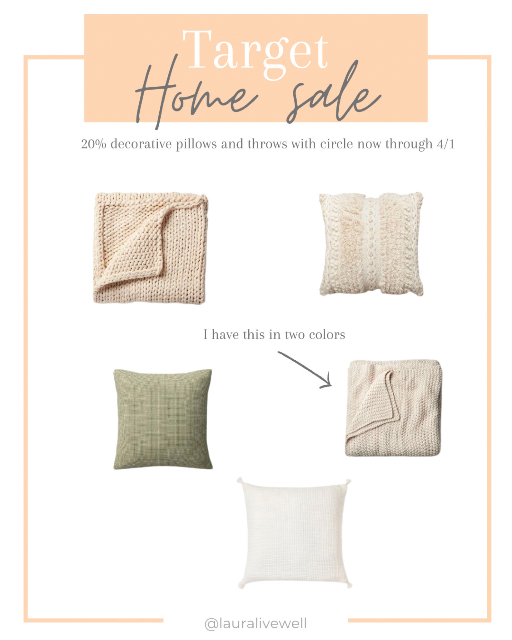 Spring refresh-all decorative throws and pillows 20% off at Target with circle 
