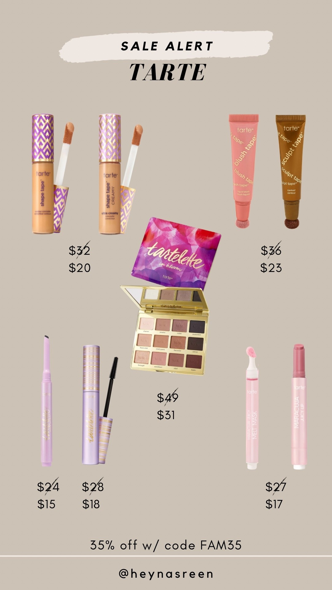 Tarte’s friends & family sale is one of their biggest of the year! The shades I wear are:
Shape tape concealer (light medium)
blush tape (pink), sculpt tape (cool medium brown)
Quick stick eyeliner (smolder)
Juicy melt mask (pink), juicy lip balm gloss (peachy beige)

#LTKBeauty #LTKSaleAlert #LTKselfcare