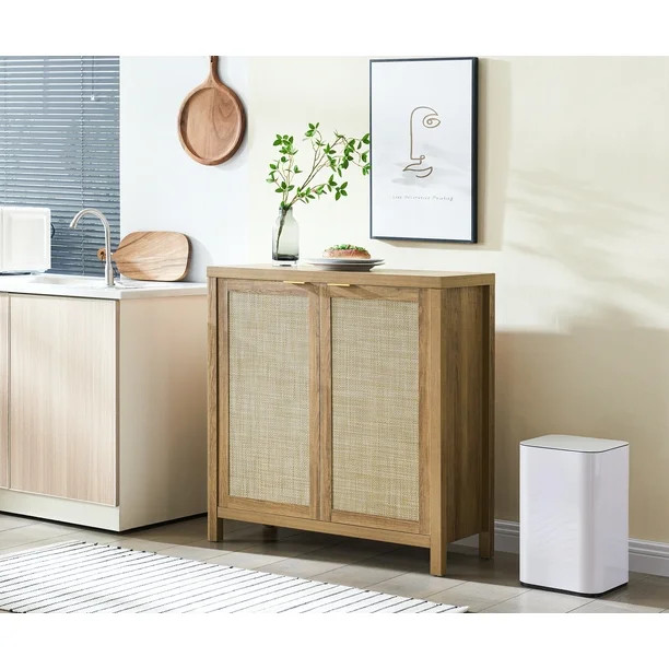 Omni House Sideboard Buffet Cabinet, Farmhouse Kitchen Storage Cabinet with Rattan Decorated Door... | Walmart (US)