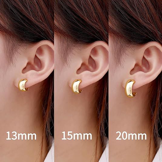 Gamicy Small Gold Hoop Earrings for Women with 925 Stering Silver Post, 14K Real Gold Plated Chun... | Amazon (US)