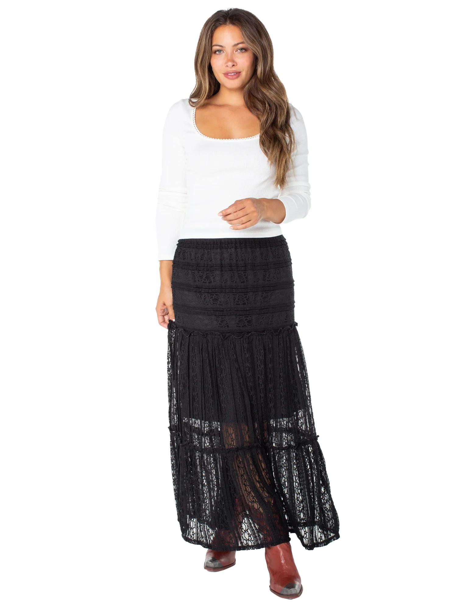 Celebrity Pink Women's Lace Tiered Maxi Skirt, Sizes XS-XXXL | Walmart (US)