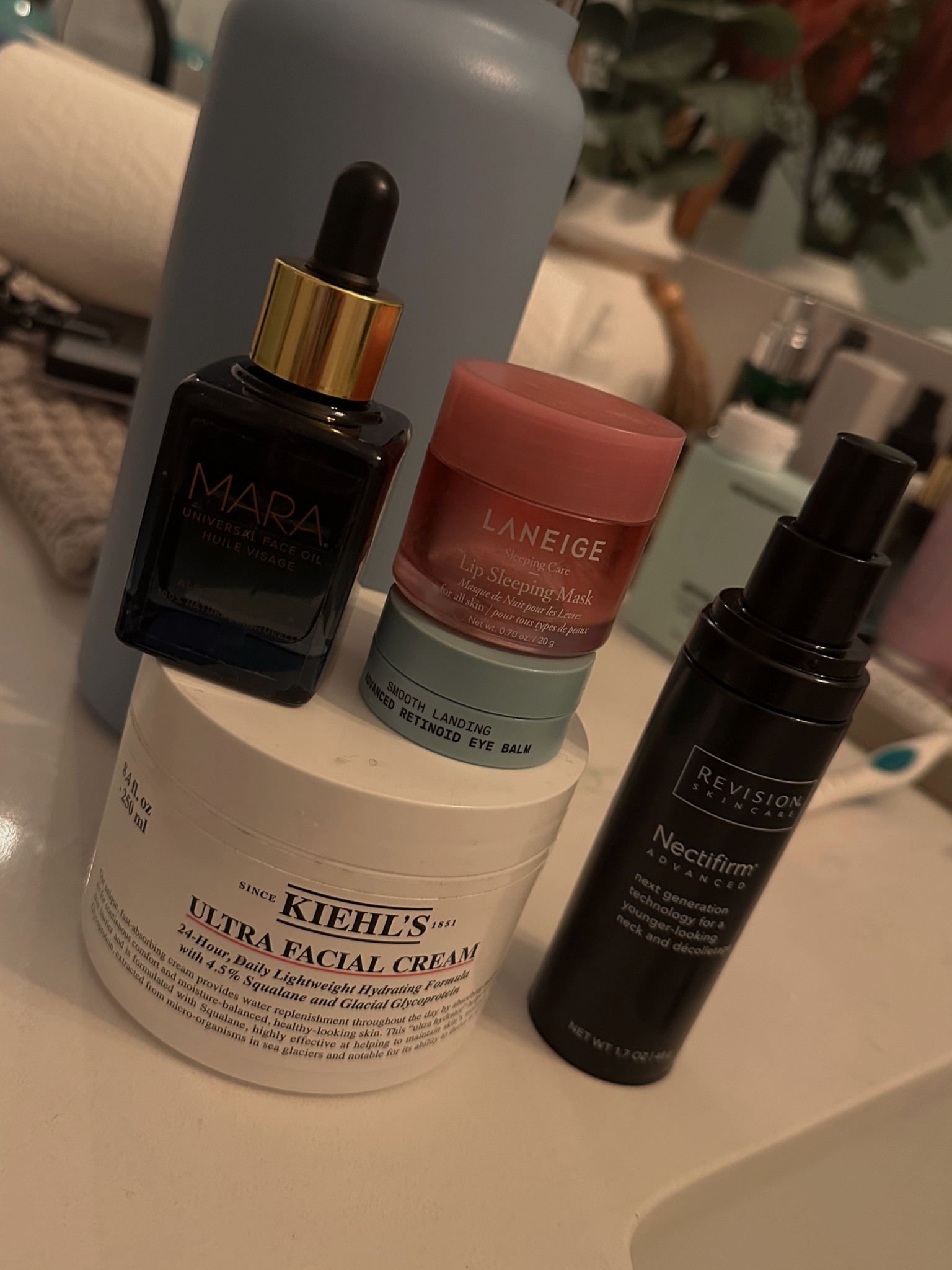 Recovery night skincare: mara face oil, kiehls moisturizer, nectifirm and versed retinol 

#LTKbeauty