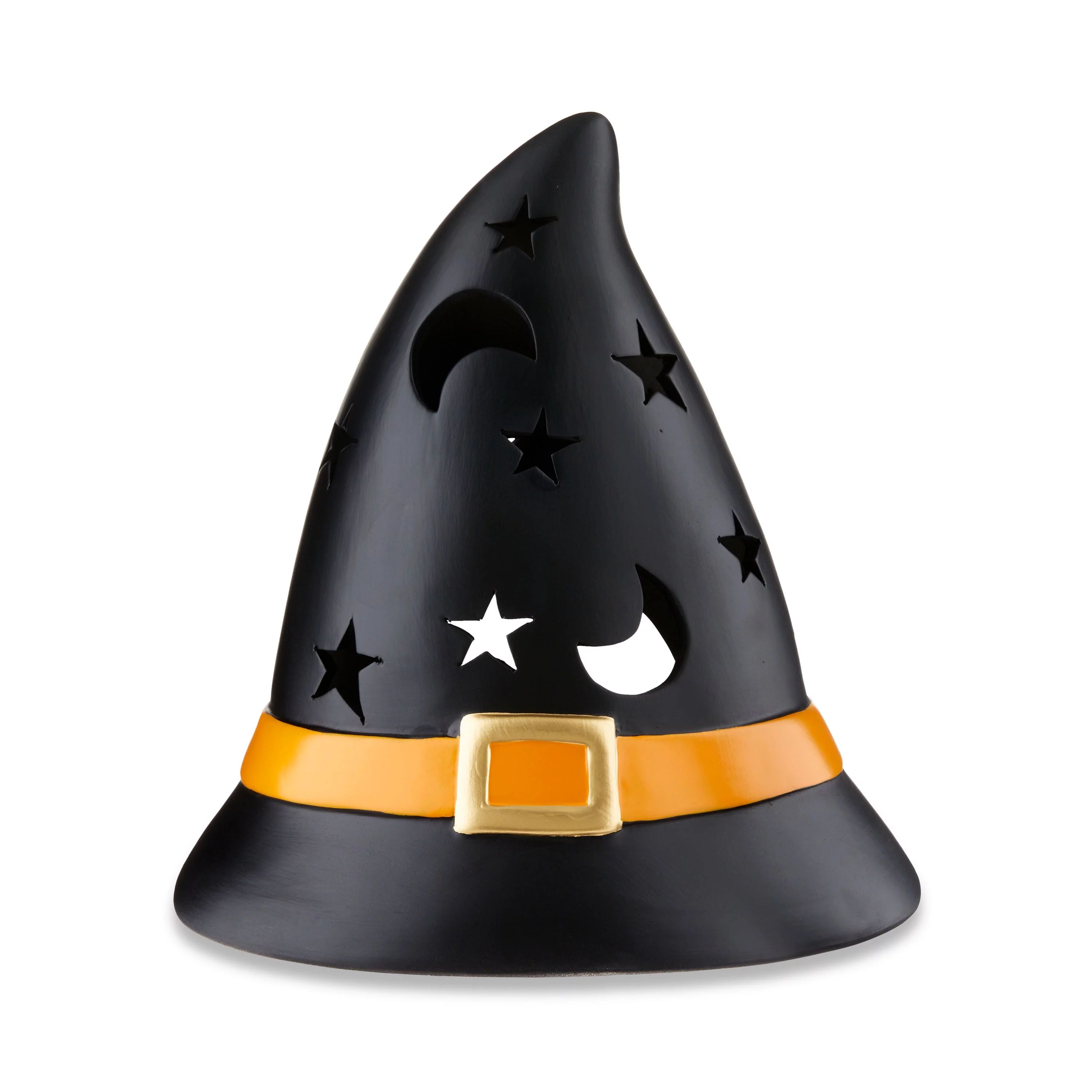Halloween Black Witch's Hat Lantern Outdoor Decor, Clay, 11.7"L x 10.2"W x 12"H, by Way To Celebr... | Walmart (US)