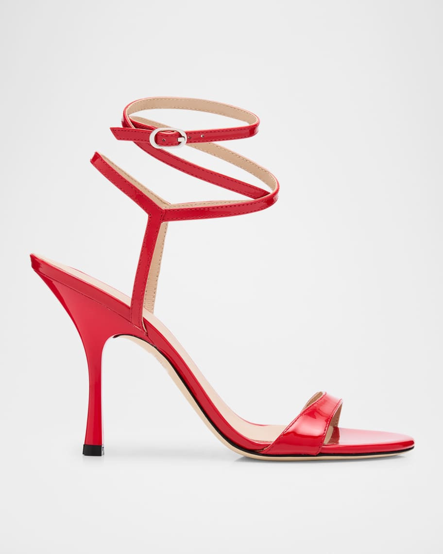 Stuart Weitzman Nudist Patent Ankle-Strap Sandals | Neiman Marcus