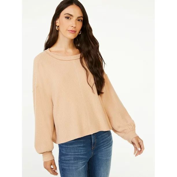 Scoop Women's Waffle Knit Slouch Top with Long Sleeves | Walmart (US)