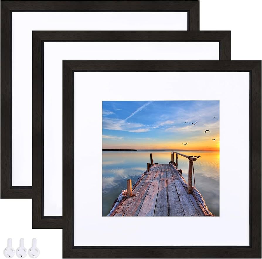 12x12 Black Picture Frame set of 3, Made of Wooden Square Photo frame - Displays Picture 8x8 With... | Amazon (US)