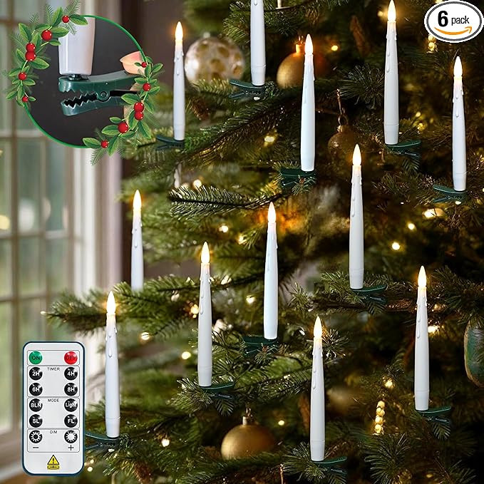 16 PCS Christmas Tree Candle Lights with Green Clips Flameless LED Taper Candles with Remote for ... | Amazon (US)