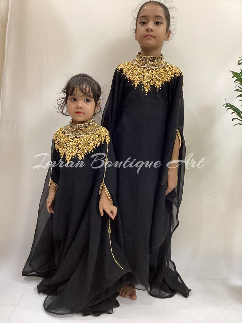 Dubai Kaftan Abaya Kids Islamic Children Hand Zari Work Full Sleeve Farasha Vary Fancy Georgette ... | Etsy (US)
