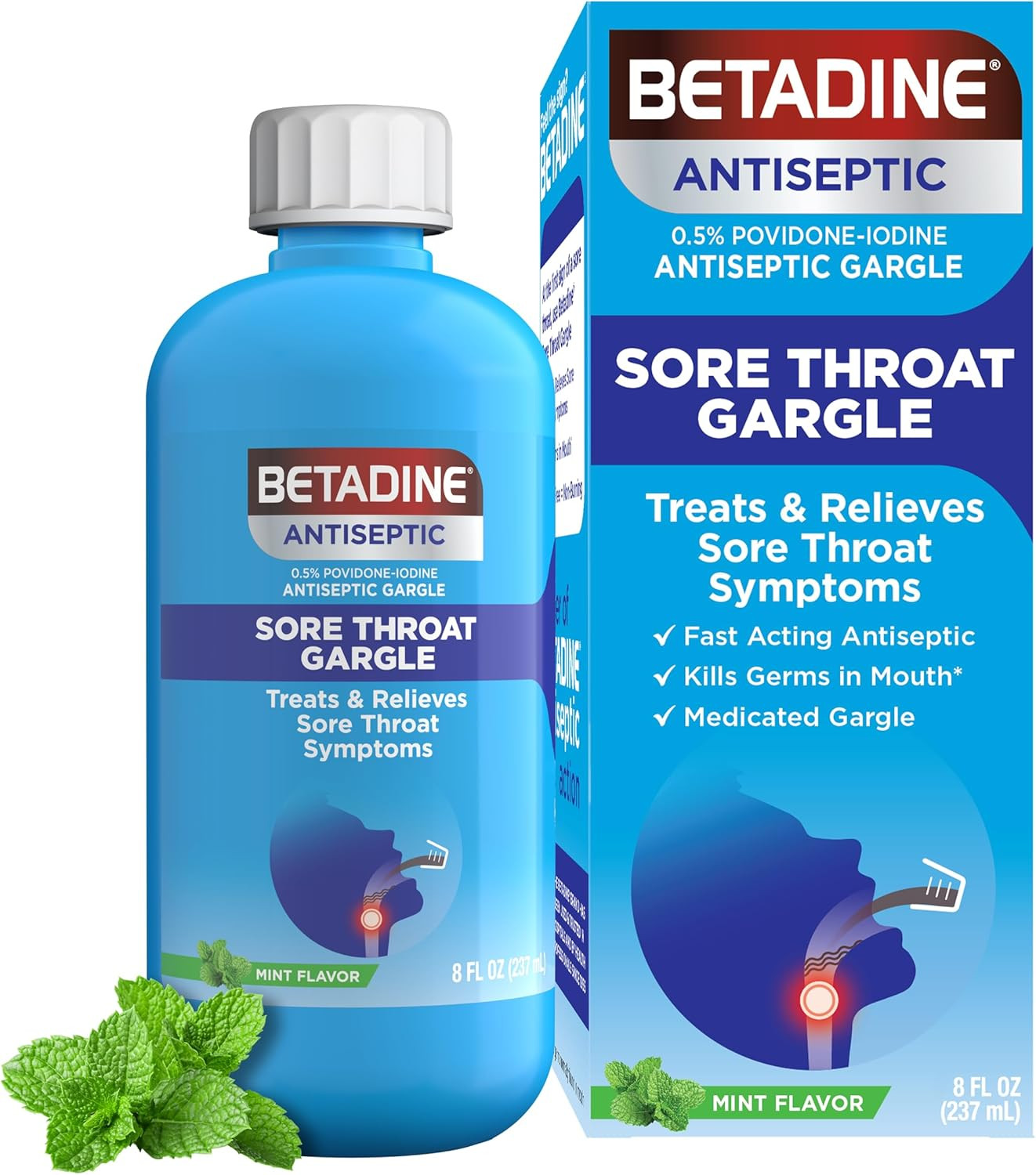 Betadine Sore Throat Relief Gargle, 8 Oz, Mint Flavor | Amazon (US)
