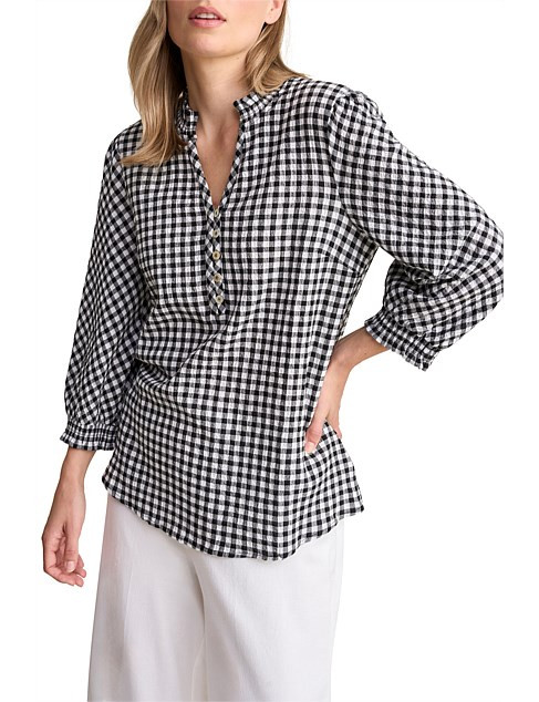 Blue Illusion Black/white Cotton Gingham Blouse | David Jones | David Jones (Australia & New Zealand)