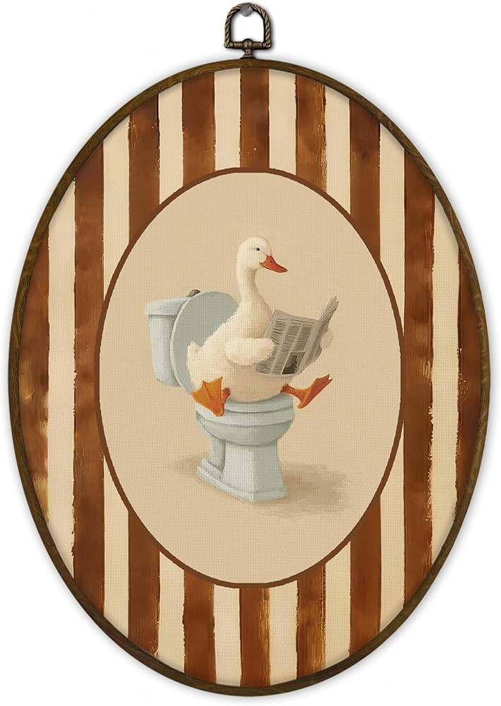 Gnmduw Retro Duck Bathroom Oval Wall Art Framed, Funny Whimsical Reading Duck Canvas Prints Hangi... | Amazon (US)