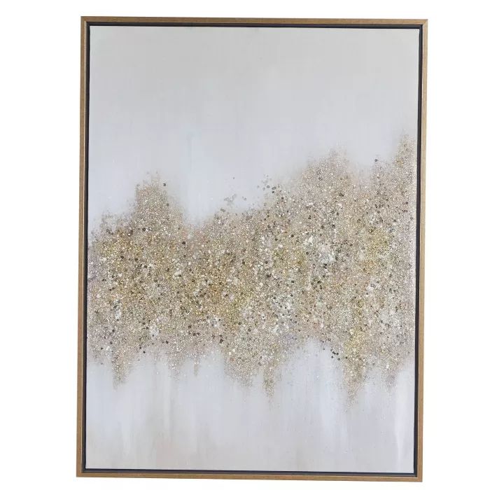 30" x 40" Rectangular Abstract Textured Canvas Wall Art with Gold Wood Frame Gold/Gray - CosmoLiv... | Target