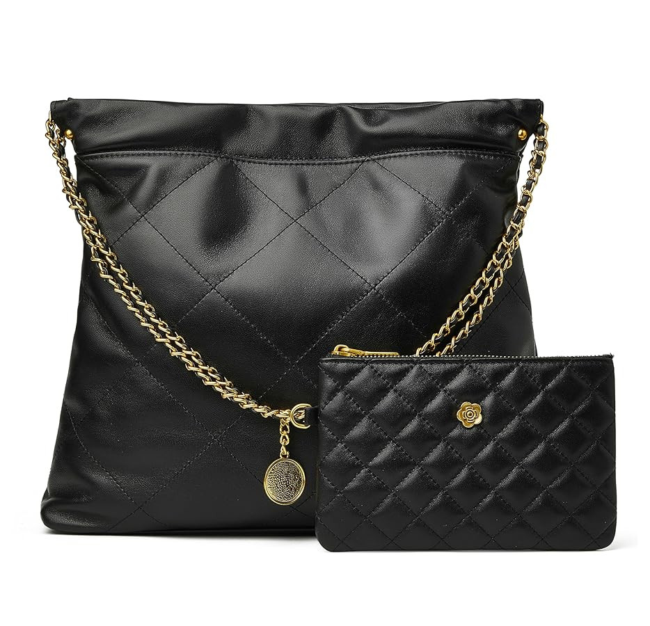 DORIS&JACKY Leather Quilted Tote Bag Set for Women Soft Lambskin Designer Shoulder Chain Purse wi... | Amazon (US)