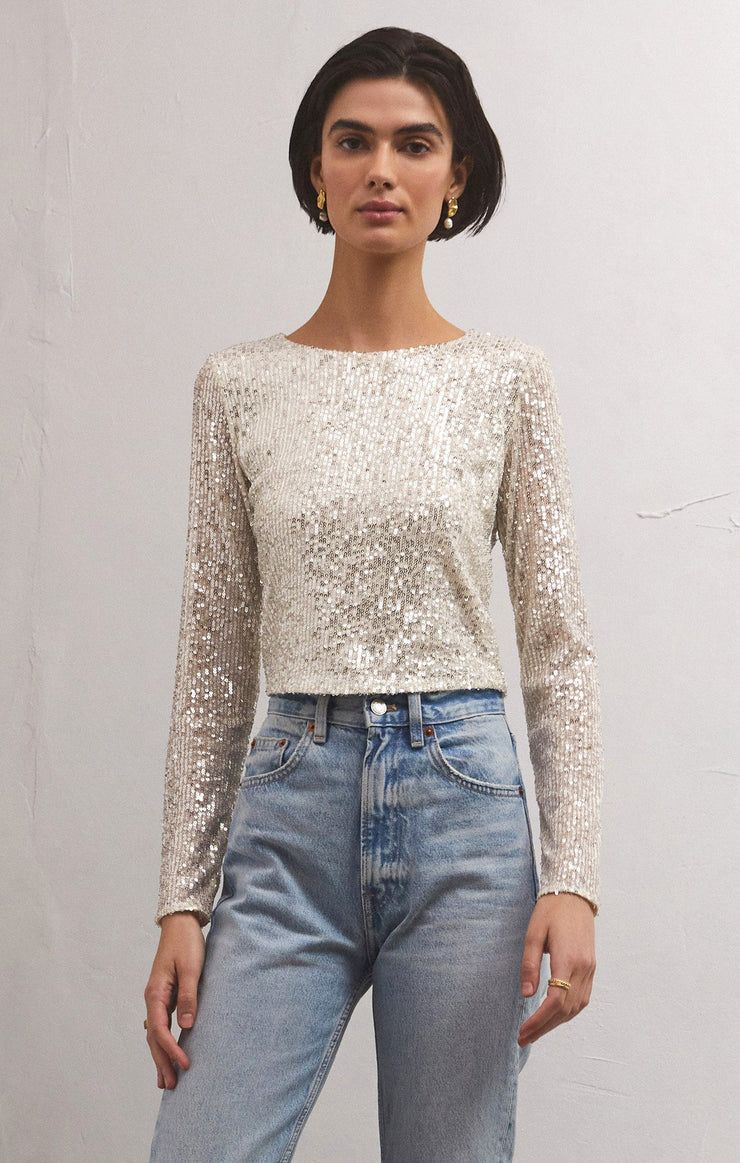 Aurora Sequin Cropped Long Sleeve Top | Z Supply