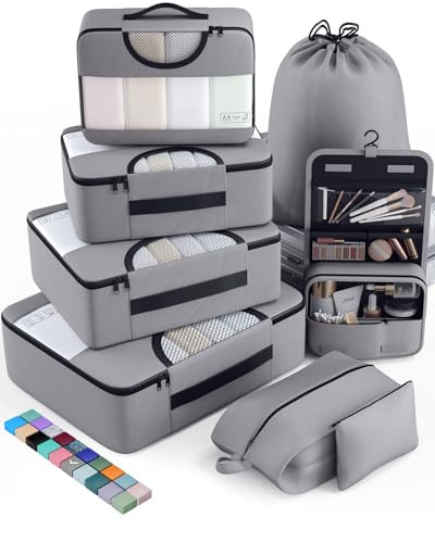 Veken 8 Set Packing Cubes for Travel Essentials, Suitcase Organizer Bags in 4 Sizes, Carry-On Luggage Accessories with Large Laundry & Hanging Toiletry Bag, Must-Have for Airplane, Road Trip & Camping | Amazon (US)