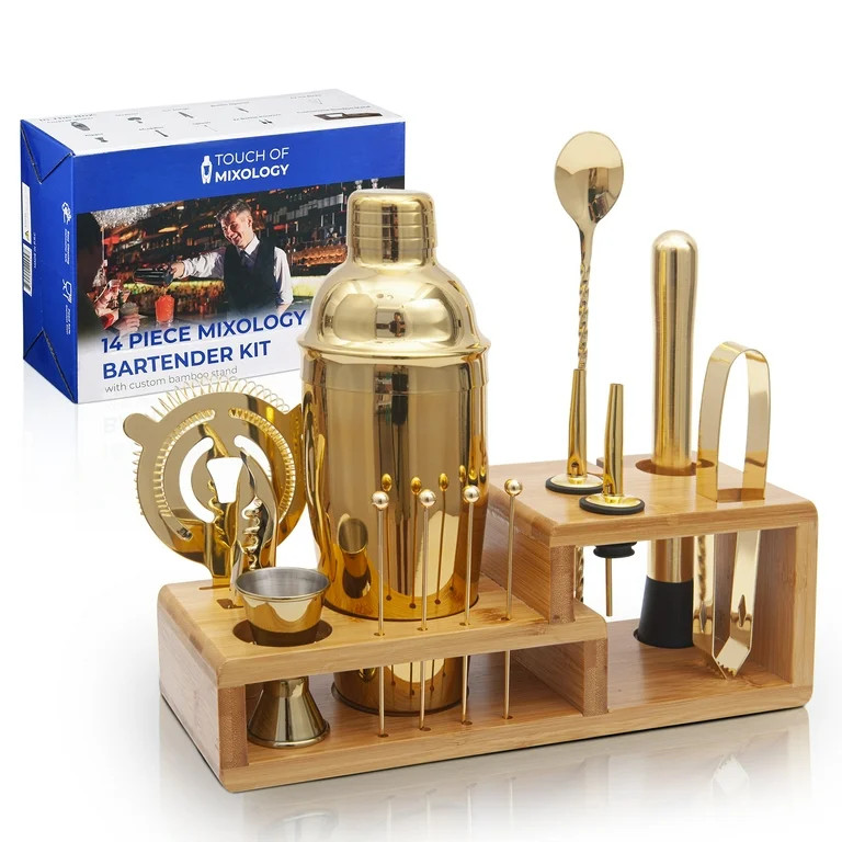 Touch of Mixology 14 Piece Stainless Steel Bartender Kit Includes Cocktail Shaker (Gold) | Walmart (US)
