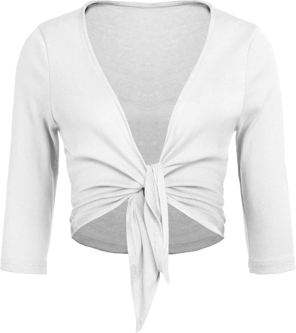 HOTLOOX Women's Cardigans Tie Open Front Shrug 3/4 Sleeve Plus Size Cropped Bolero Jacket XS-3XL | Amazon (US)