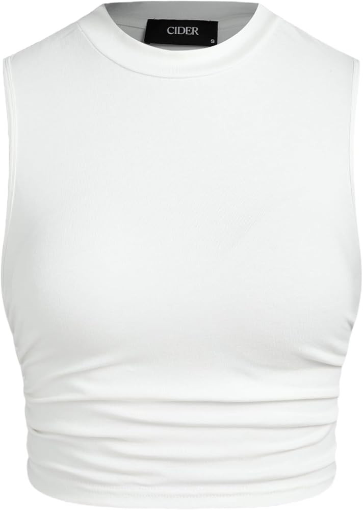 CIDER Crop Tops for Women Mimi Cuttrell Basic Sleeveless Ruched Going Out Summer Casual Ribbed Ta... | Amazon (US)