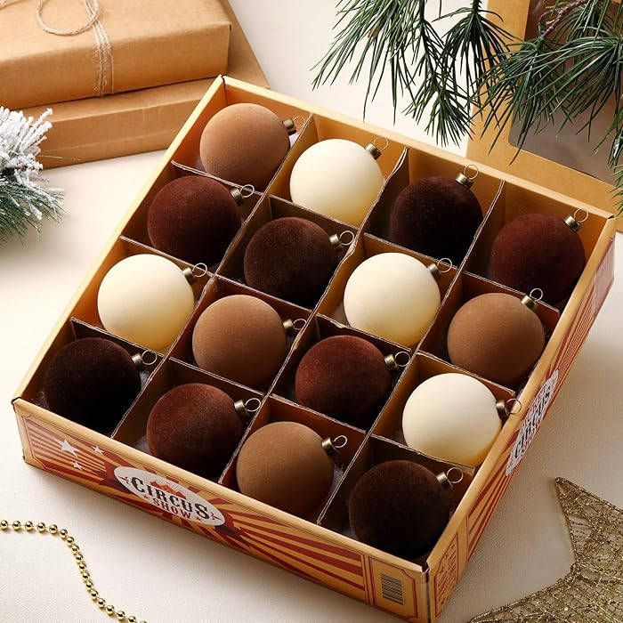 16 Pcs Velvet Christmas Ornaments 2.36 Inch Neutral Shatterproof Plastic Velvet Balls Flocked Orn... | Amazon (US)