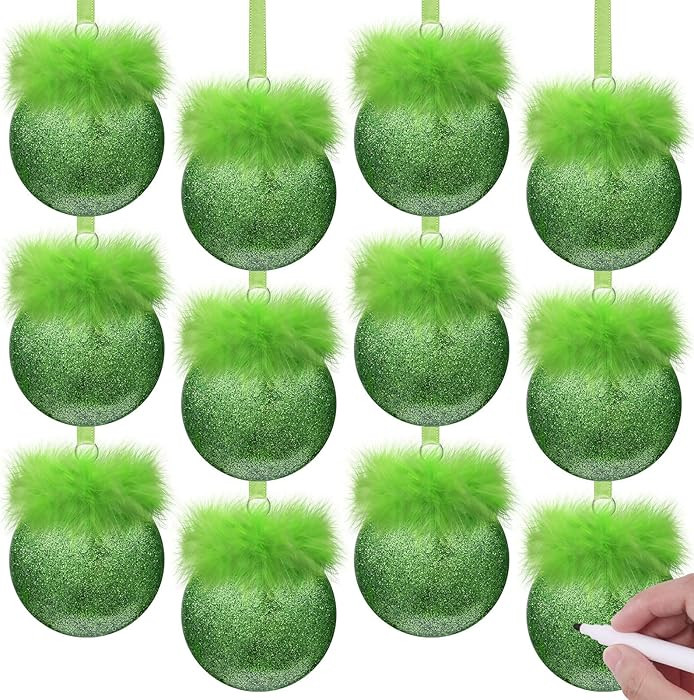 12 Pcs Lime Green Christmas Ornaments DIY Flat Ball Christmas Ornaments with Fuzzy Lime Green Hai... | Amazon (US)