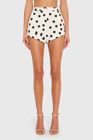 Amanda Uprichard Cara Shorts in Polka Dot in White Black - Size L | Amanda Uprichard