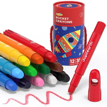 JUPITEARTH 12Ct Twist&Non-Toxic Crayons for Toddlers 1-3,4-8, Storage Bucket Ultra-Silky and Easy to Hold Art Supplies,Ideal Gift for Boys and Girls | Walmart (US)