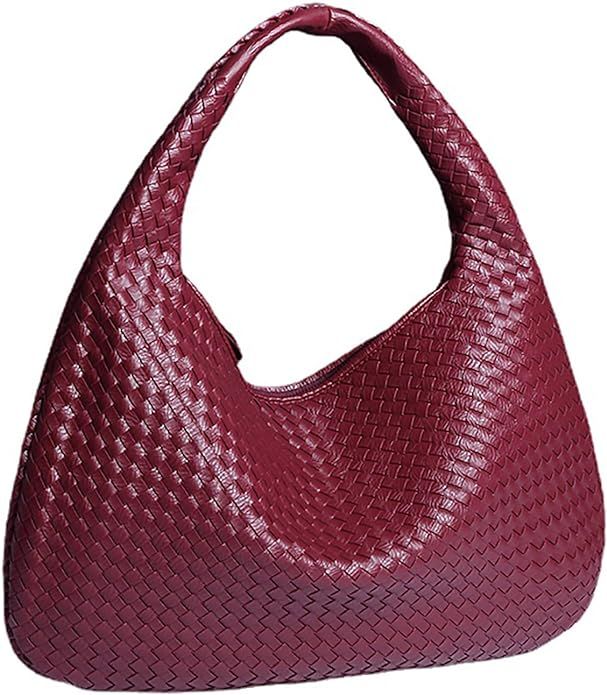Womens Leather Woven Handbags Crescent Underarm Bag-Tote Bags Top Handle Satchel Handbag Large Ca... | Amazon (US)