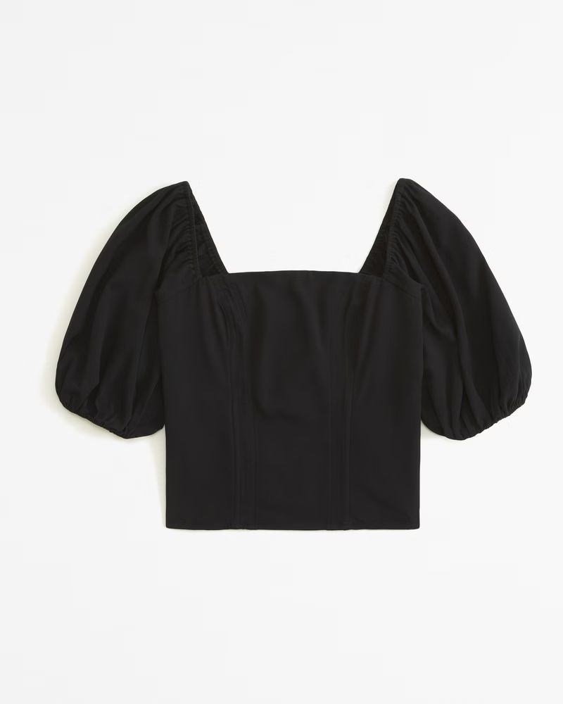 Puff Sleeve Crepe Squareneck Top | Abercrombie & Fitch (US)