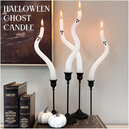 Halloween Decorations Indoor - 4 Pack Cute Ghost Taper Candles - Halloween Centerpieces for Tables - Twisted Candle Decoration for Mantel Table - Spooky Ghosts Candle Decor for Home Party Room | Amazon (US)