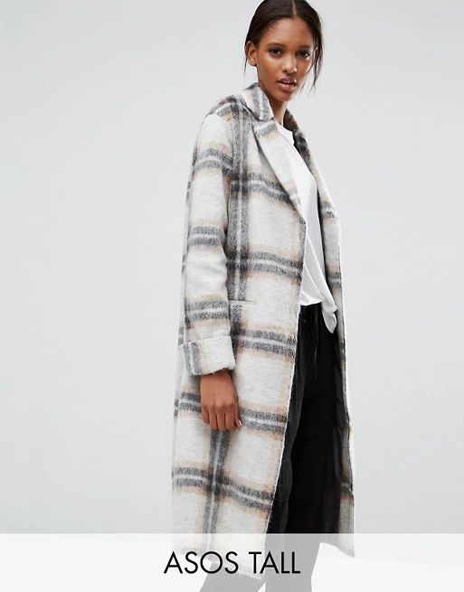ASOS TALL - Manteau bord à bord en laine mélangée à carreaux et manches retroussées | Asos FR