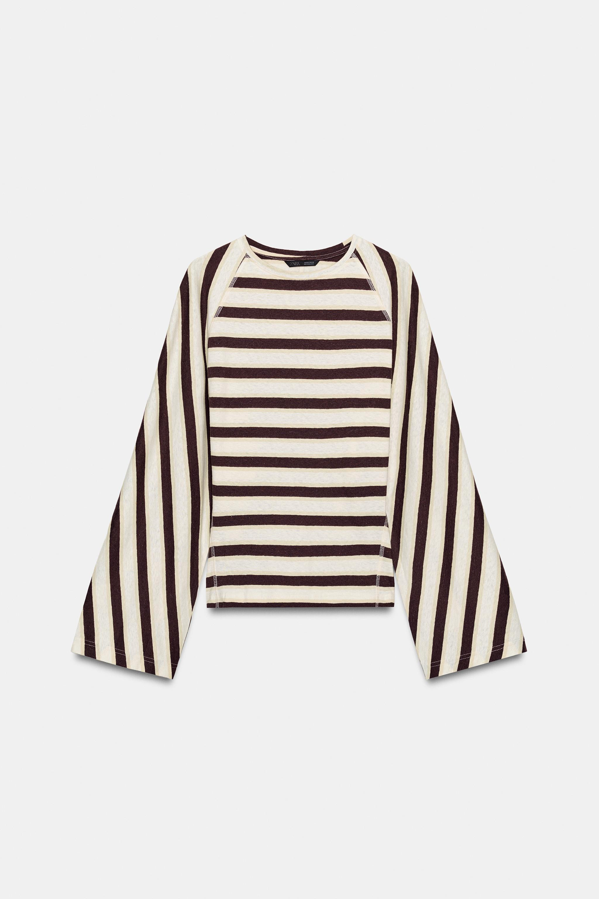 STRIPED COTTON AND LINEN T-SHIRT | Zara US