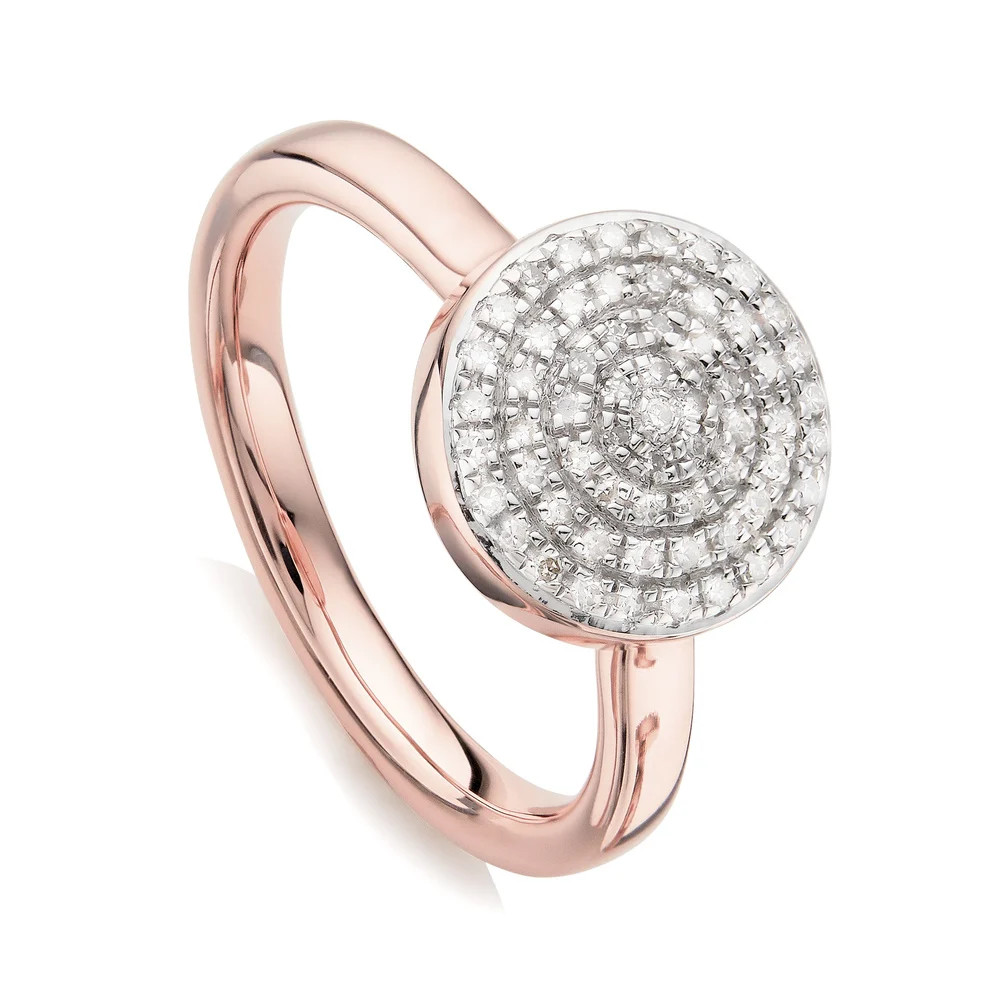 Rose Gold Fiji Large Button Stacking Ring Diamond | Monica Vinader (US)