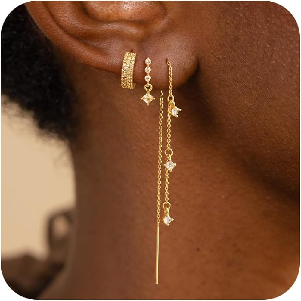 CHESKY Dangle Earrings for Women Trendy, Dainty 14K Gold Plated Chain Earrings for Womens Simple ... | Amazon (US)